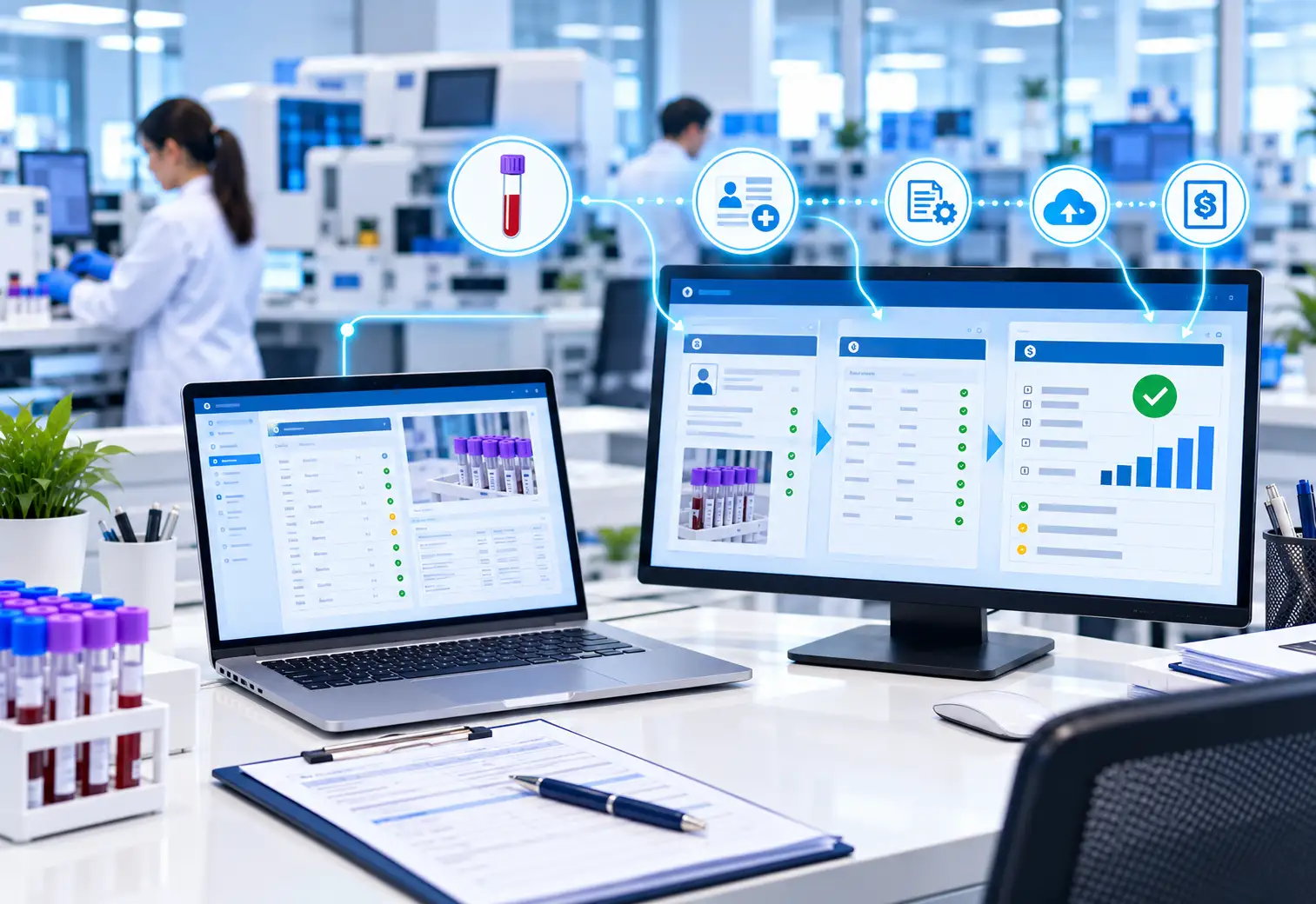 LIS and billing dashboards connected for automated diagnostic billing