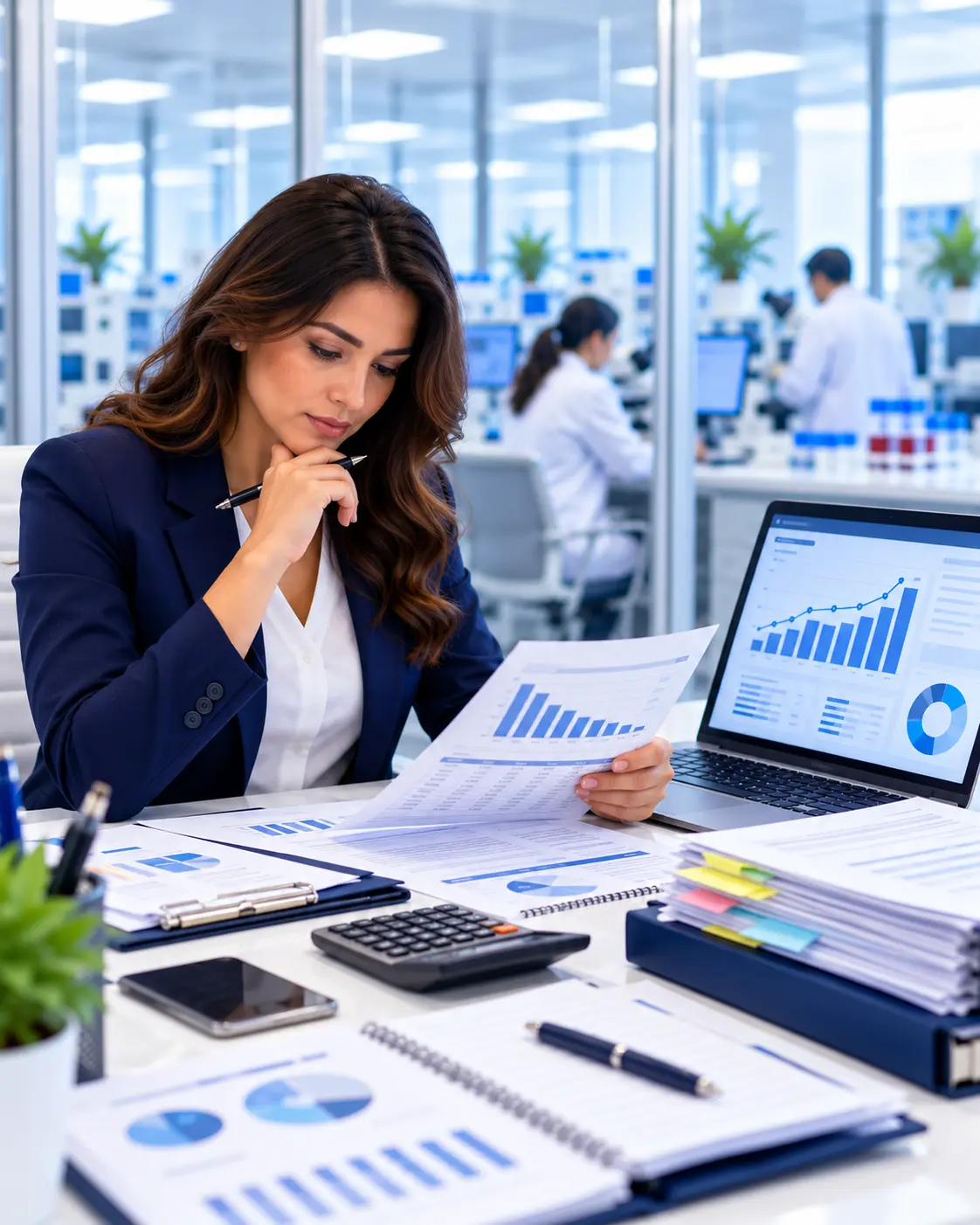 Laboratory finance manager reviewing an accounts receivable aging report