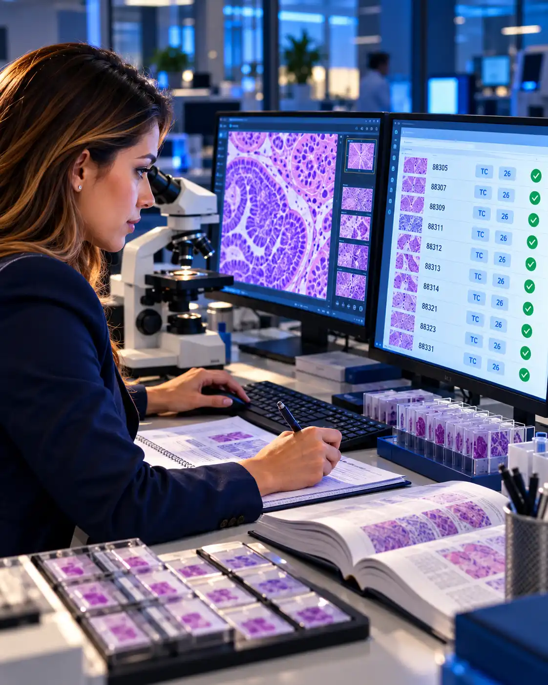 Pathology coder validating CPT codes with TC and 26 modifiers
